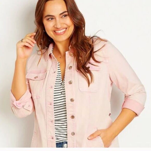 Maurices Pink Denim Belted Trench Cotton Blend Jean Jacket with Pockets NEW - Picture 14 of 14